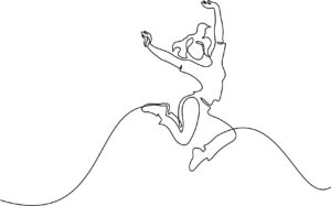 Line drawing of a woman jumping for joy.